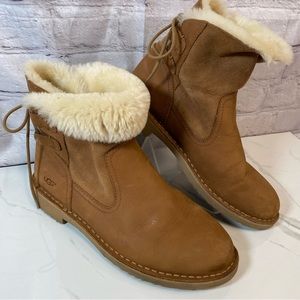 UGG Naiyah Bootie Leather Cord Ankle Boots Sherpa Women's Size US 8